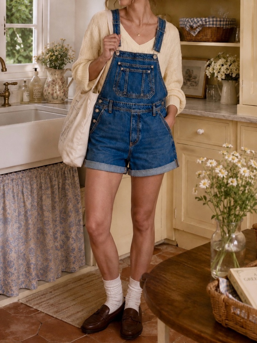 American Eagle Outfitters Blue Denim Short Overalls Size M Cottagecore